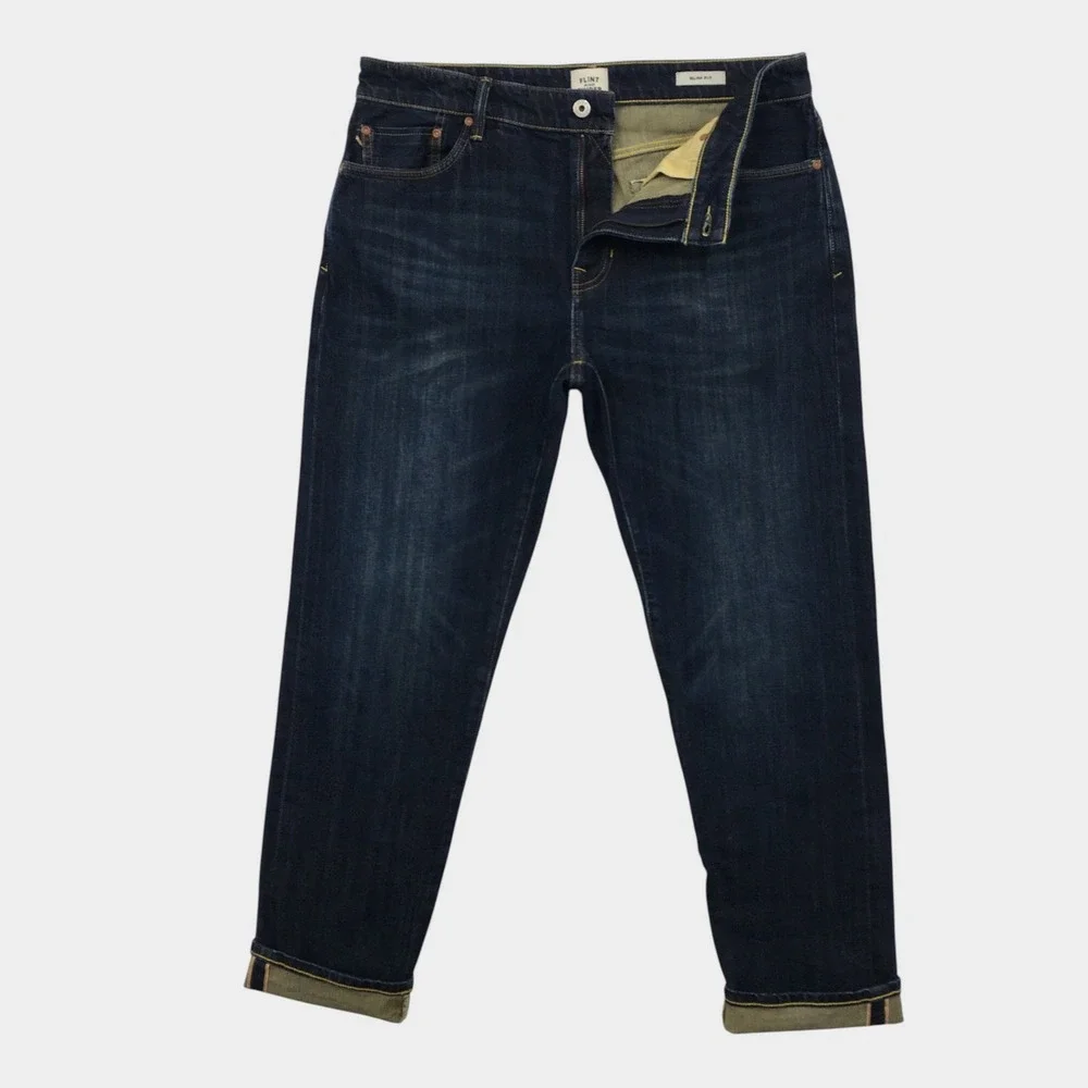 Flint and Tinder Slim Fit Selvedge Jeans Mens 33x30 Dark Indigo Denim Pants